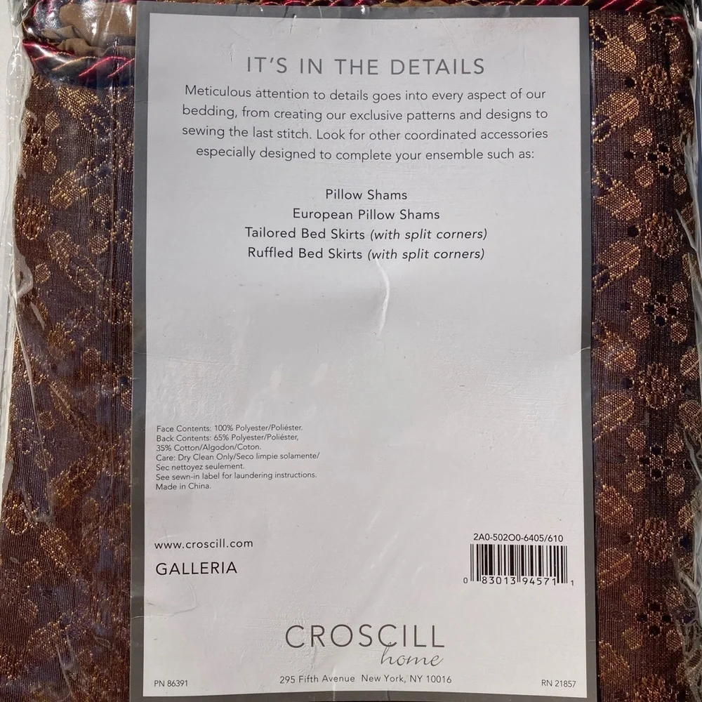 Croscill Home Galleria Euro Sham 26” x 26” Square European Pillow Sham One New